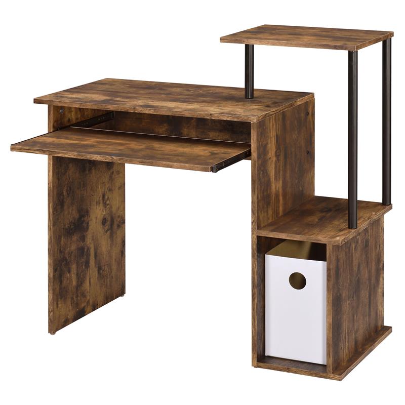 ACME Lyphre Wooden Top Computer Desk in Weathered Oak and Black