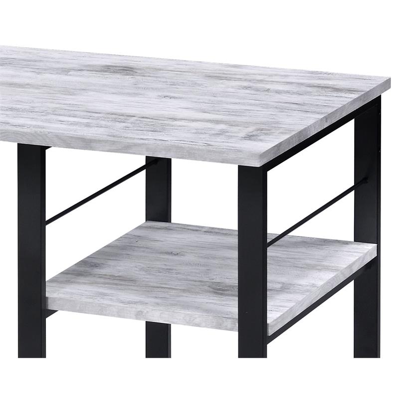 ACME Vadna Wooden Top 2-Shelf Writing Desk in Antique White and Black