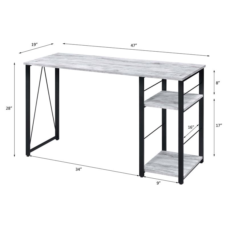 ACME Vadna Wooden Top 2-Shelf Writing Desk in Antique White and Black
