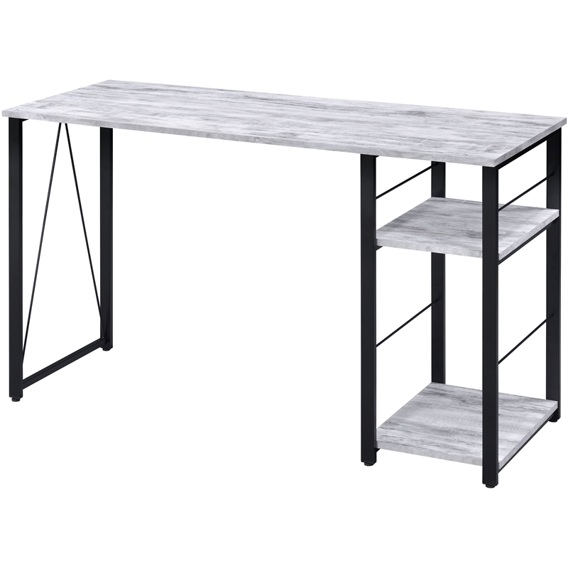 ACME Vadna Wooden Top 2-Shelf Writing Desk in Antique White and Black