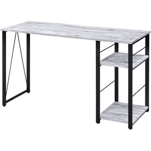 ACME Vadna Wooden Top 2-Shelf Writing Desk in Antique White and Black