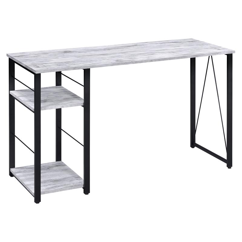 ACME Vadna Wooden Top 2-Shelf Writing Desk in Antique White and Black
