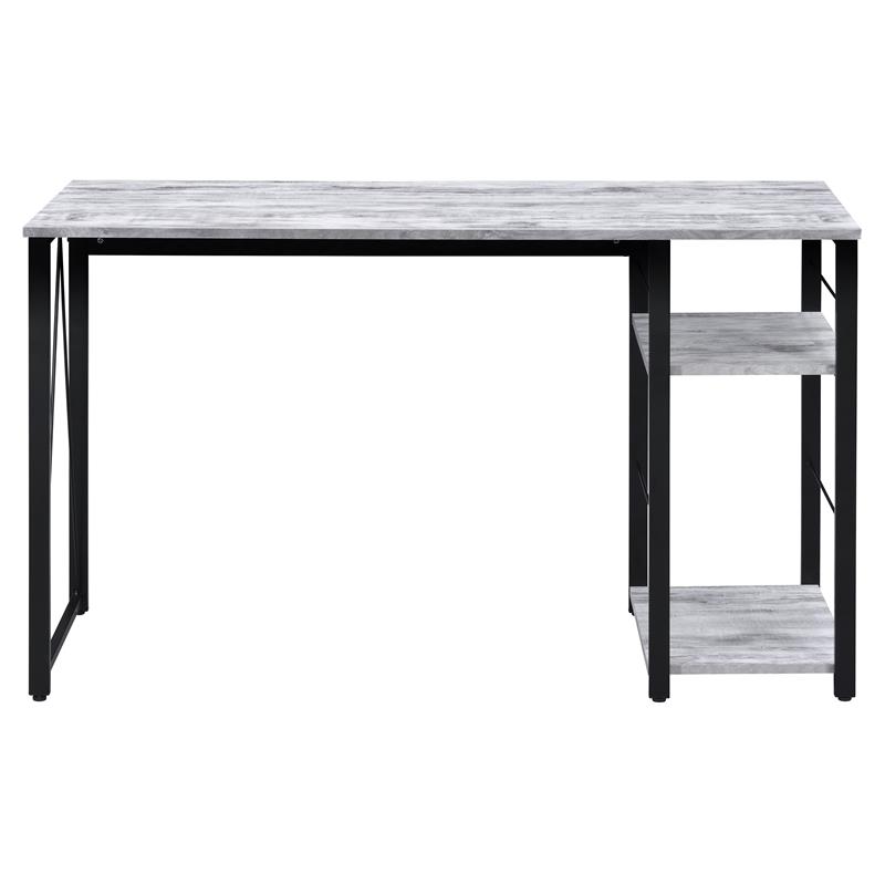 ACME Vadna Wooden Top 2-Shelf Writing Desk in Antique White and Black