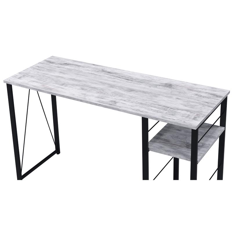 ACME Vadna Wooden Top 2-Shelf Writing Desk in Antique White and Black