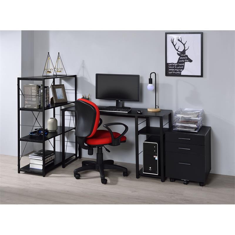ACME Vadna Wooden Top 2-Shelf Writing Desk with Open Metal Base in Black