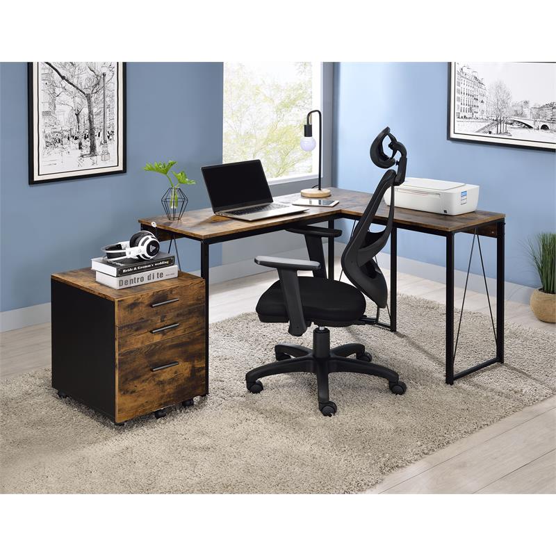 ACME Furniture Zetri Wood & Metal Writing Desk in Weathered Oak and Black