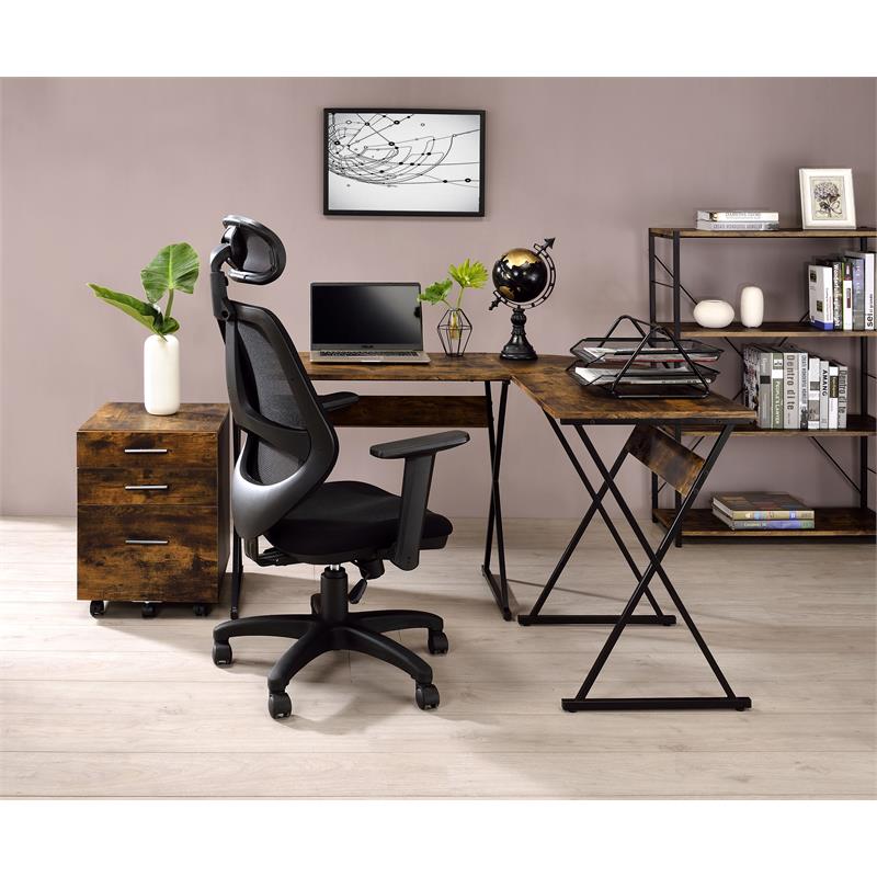 ACME Zafiri Wooden Top Writing Desk in Weathered Oak and Black