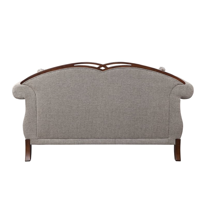 ACME Miyeon Loveseat with 3 Pillows in Gray Fabric and Cherry