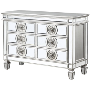 ACME Varian 6-Drawer Wooden Server in Mirrored and Antique Platinum