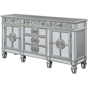 ACME Varian 6-Drawer Wooden Server with 2 Doors in Mirrored and Antique Platinum