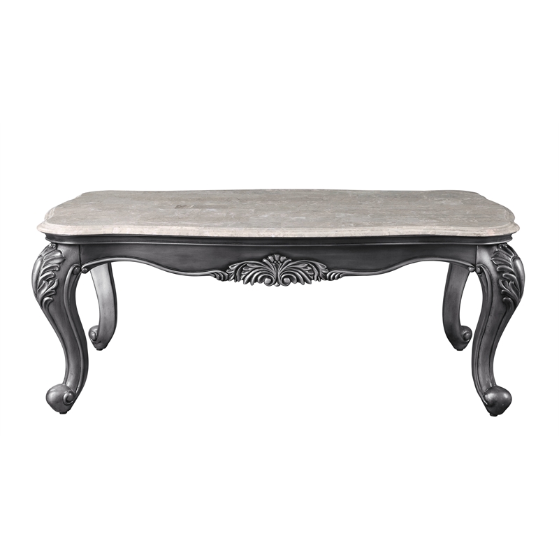 ACME Ariadne Rectangular Marble Top Wooden Coffee Table in Platinum Gray