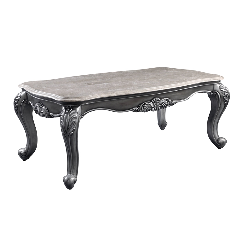 ACME Ariadne Rectangular Marble Top Wooden Coffee Table in Platinum Gray