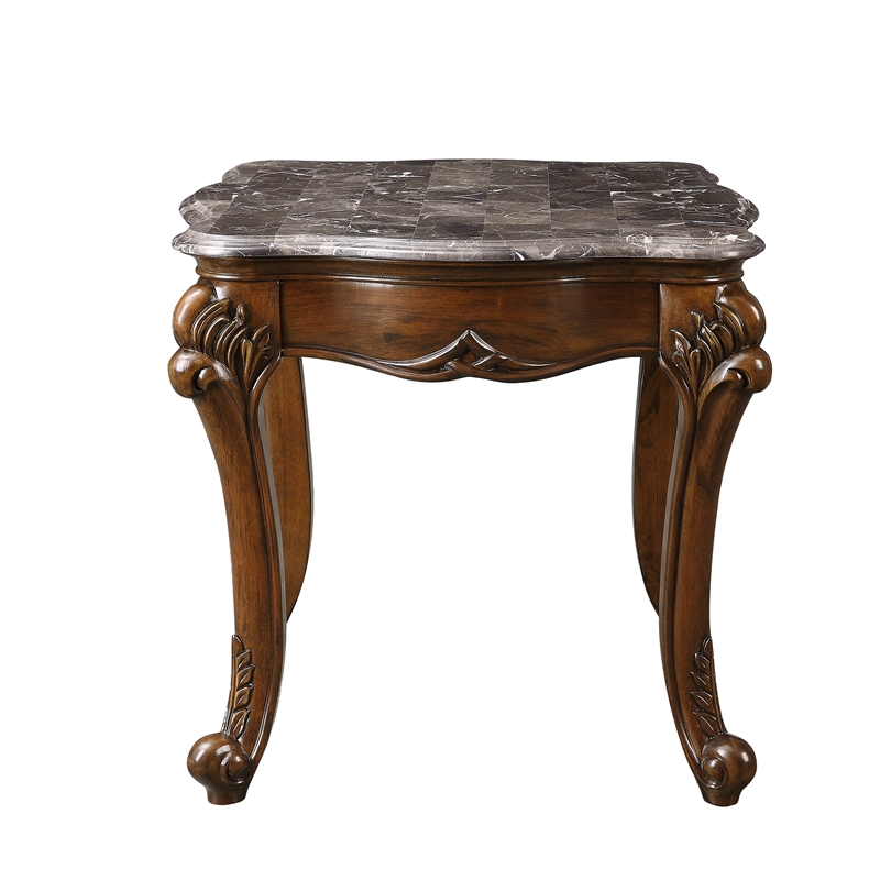 ACME Miyeon Rectangular Marble Top End Table in Marble and Cherry