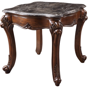 ACME Miyeon Rectangular Marble Top End Table in Marble and Cherry