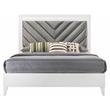 ACME Chelsie Wooden Queen Bed with Velvet Headboard in Gray and White
