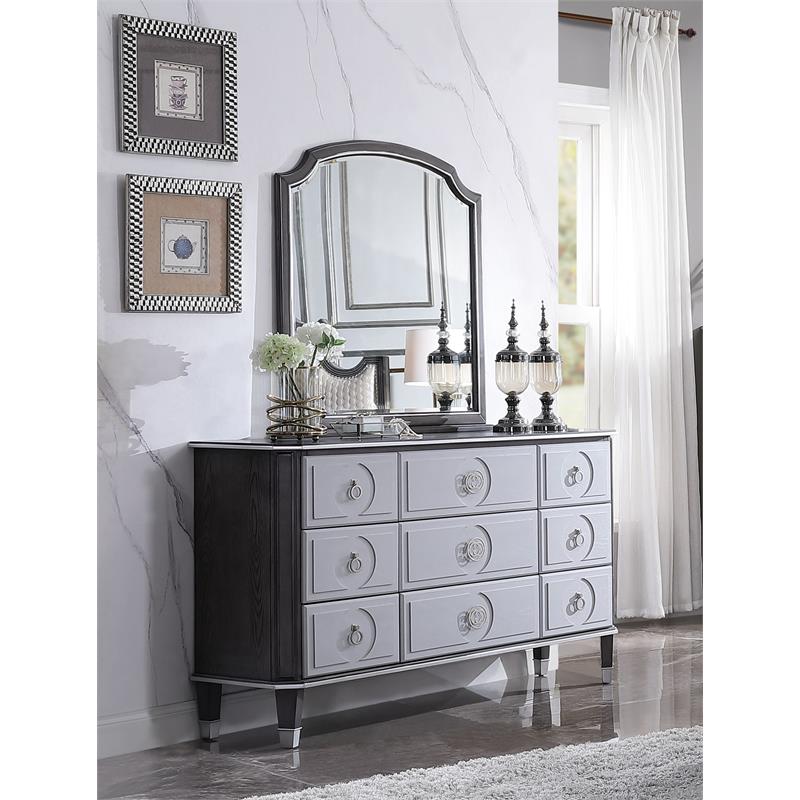 ACME House Beatrice Wooden Arched Frame Mirror with Beveled Edge in Charcoal