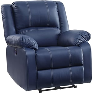 ACME Zuriel Faux Leather Power Recliner with Pillow Top Armrest in Blue