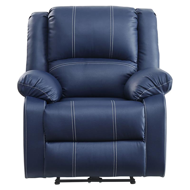 ACME Zuriel Faux Leather Power Recliner with Pillow Top Armrest in Blue