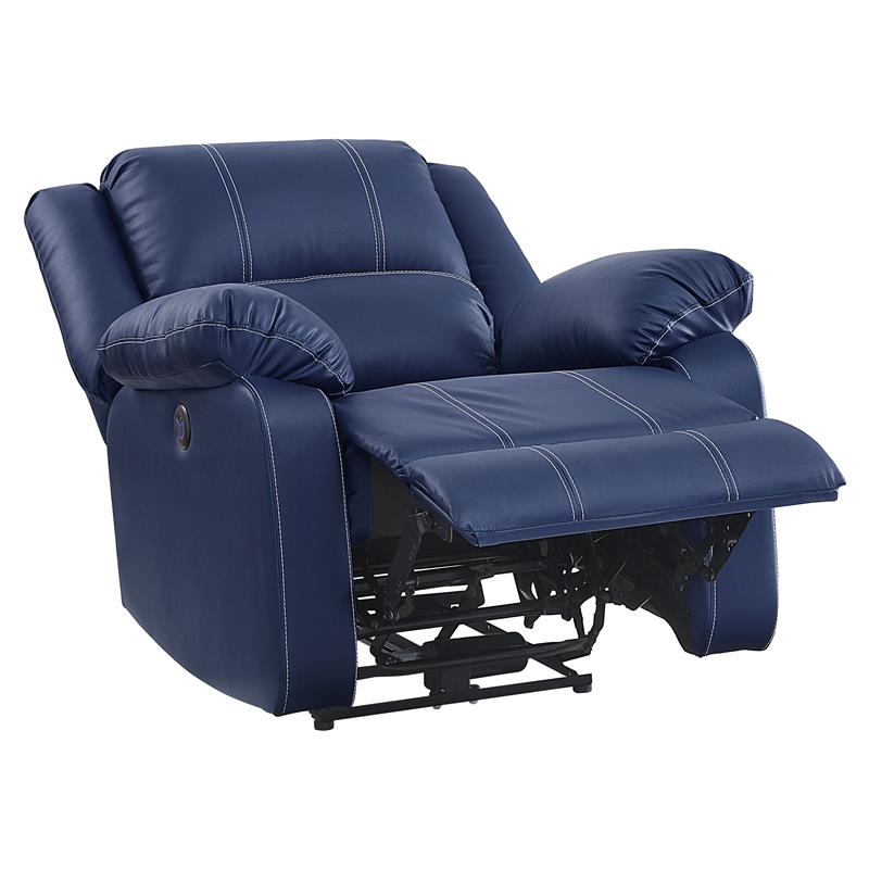 ACME Zuriel Faux Leather Power Recliner with Pillow Top Armrest in Blue