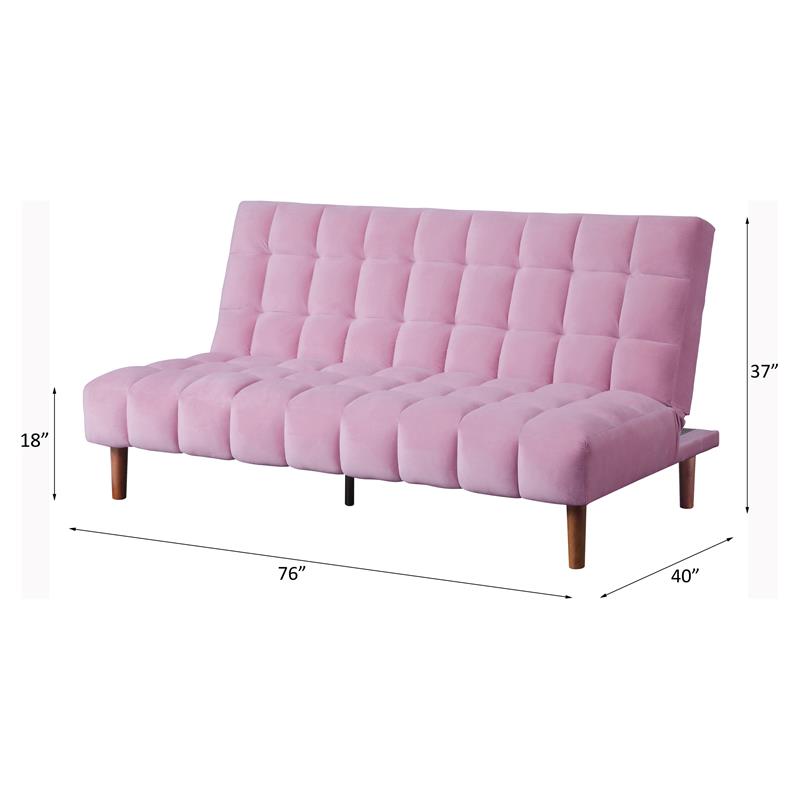 ACME Yolandi  Velvet Tufted Adjustable Sofa in Pink and Dark Walnut