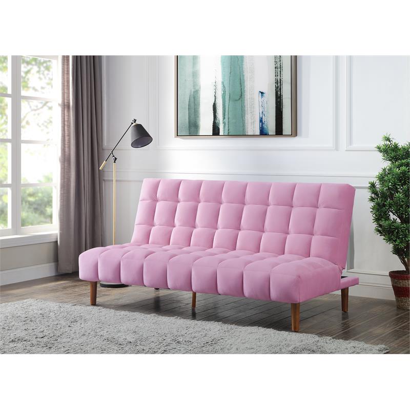 ACME Yolandi  Velvet Tufted Adjustable Sofa in Pink and Dark Walnut