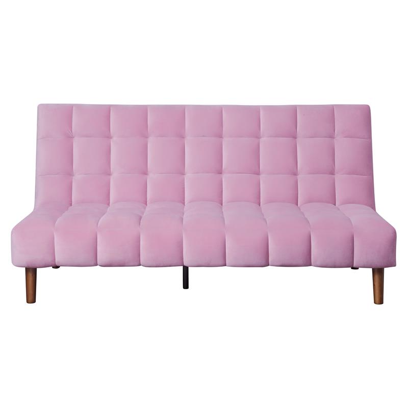 ACME Yolandi  Velvet Tufted Adjustable Sofa in Pink and Dark Walnut