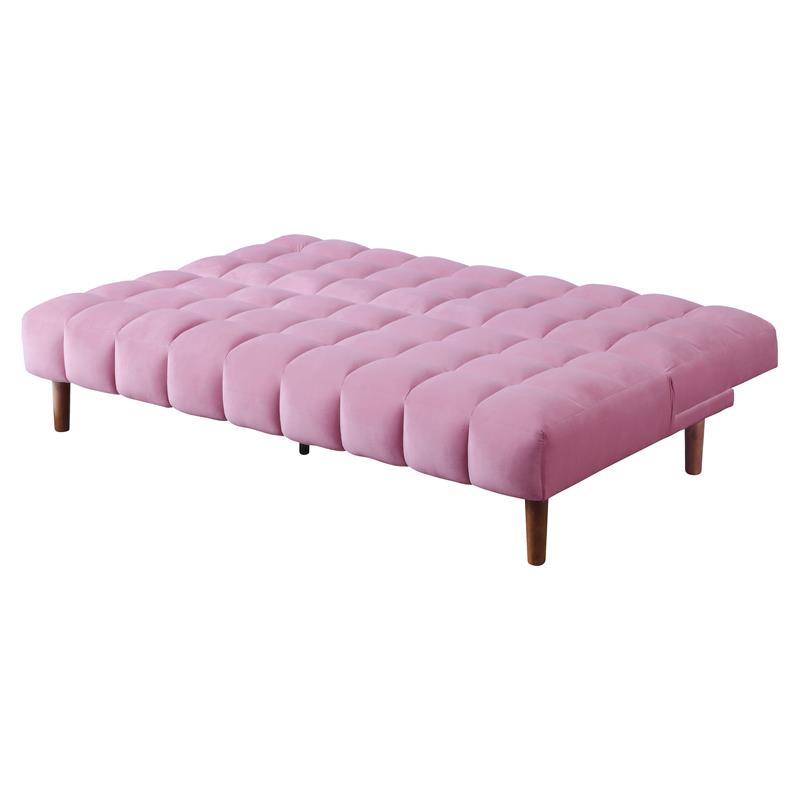 ACME Yolandi  Velvet Tufted Adjustable Sofa in Pink and Dark Walnut