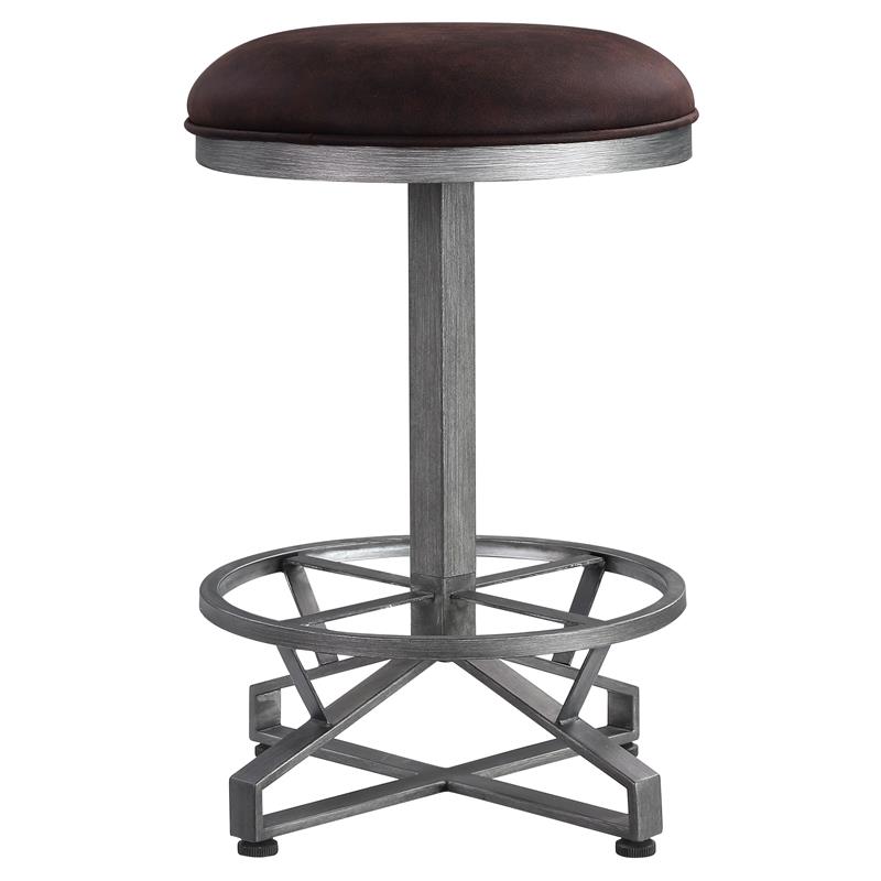 ACME Evangeline Fabric  Round Counter Height Stool in Rustic Brown and Black