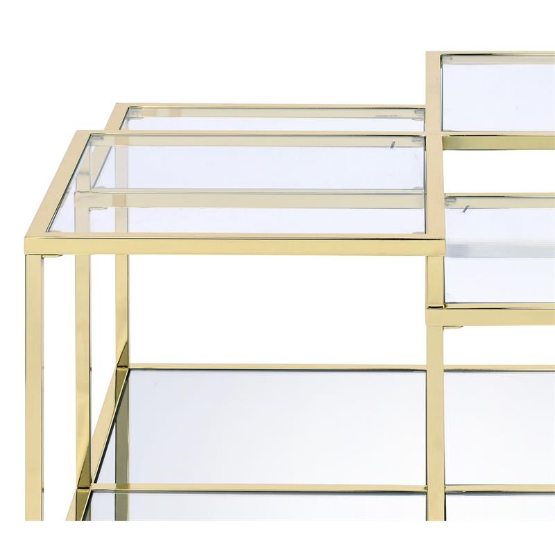 ACME Uchenna Glass Top Coffee Table with Metal Frame in Clear Glass and Gold