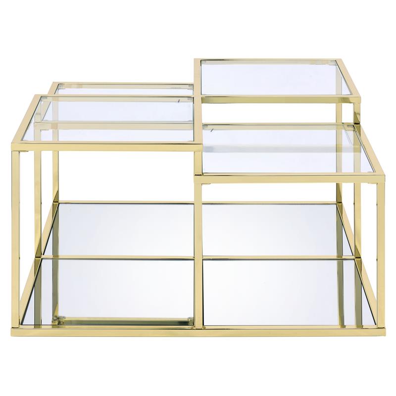 ACME Uchenna Glass Top Coffee Table with Metal Frame in Clear Glass and Gold