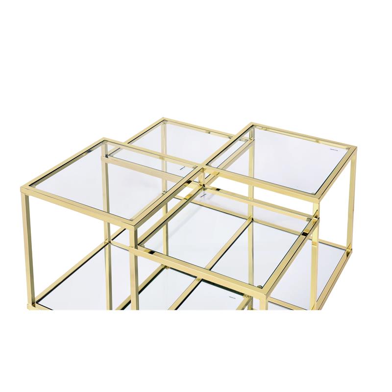 ACME Uchenna Glass Top Coffee Table with Metal Frame in Clear Glass and Gold