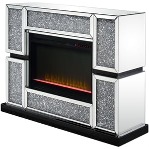 ACME Noralie Electric Fireplace with LED Light in Mirrored and Faux Diamonds