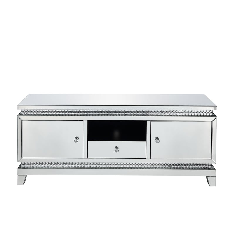ACME Lotus TV Stand in Mirrored and Faux Crystals