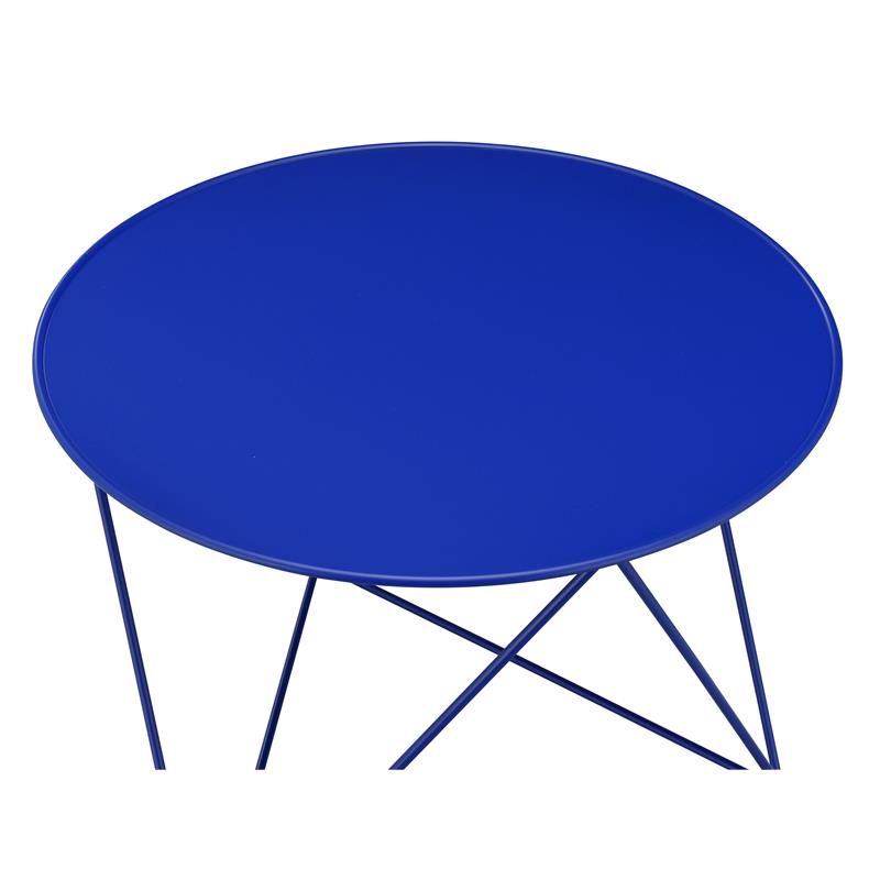 ACME Epidia Metal Accent Table with Round Top and Geometric Base in Blue