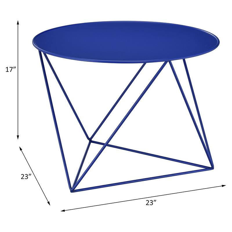 ACME Epidia Metal Accent Table with Round Top and Geometric Base in Blue