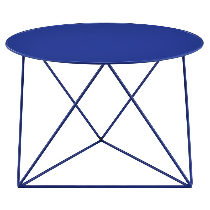 ACME Epidia Metal Accent Table with Round Top and Geometric Base in Blue