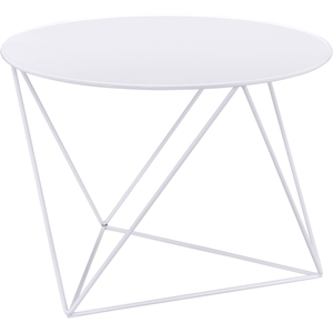 ACME Epidia Metal Accent Table with Round Top and Geometric Base in White