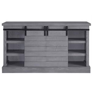 ACME Amrita 2-Door Wooden TV Stand with Fireplace in Gray Oak