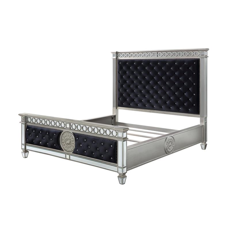 ACME Varian Tufted Upholstered Queen Bed in Black Velvet and Mirrored