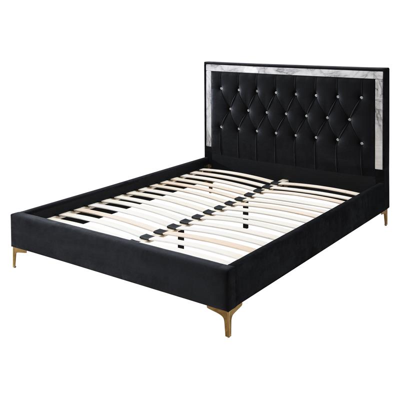 ACME Rowan Crystal-Like Tufted Fabric Eastern King Platform Bed in Black