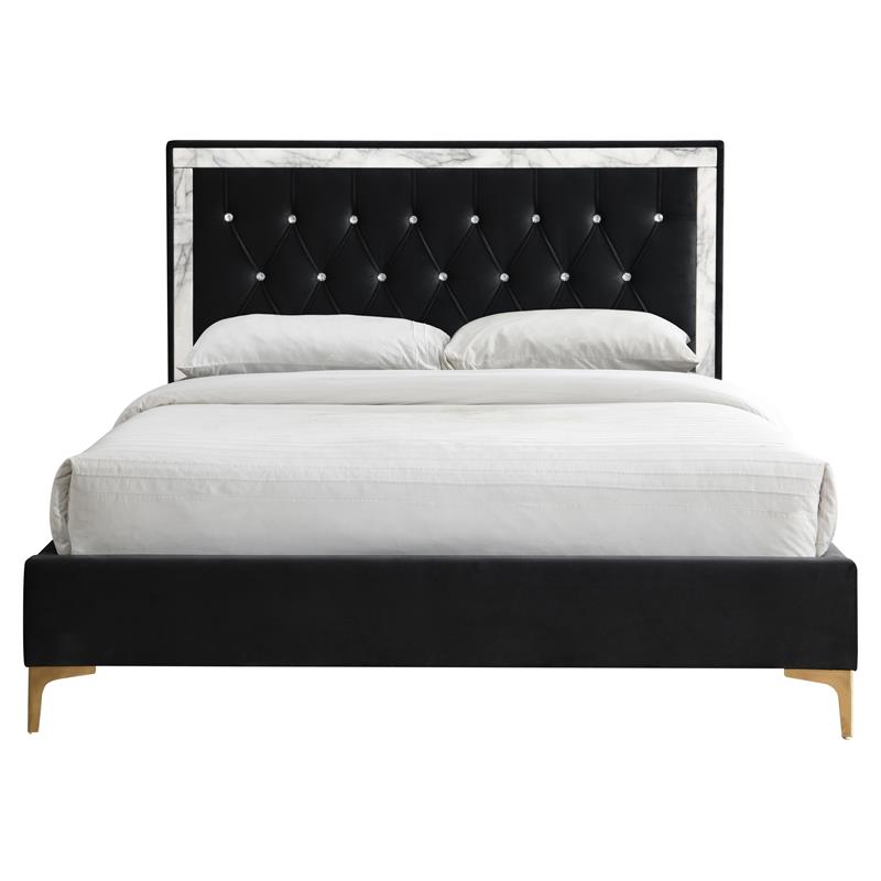 ACME Rowan Crystal-Like Tufted Fabric Eastern King Platform Bed in Black