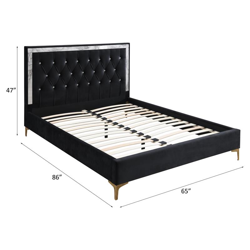 ACME Rowan Crystal-Like Tufted Fabric Queen Platform Bed in Black