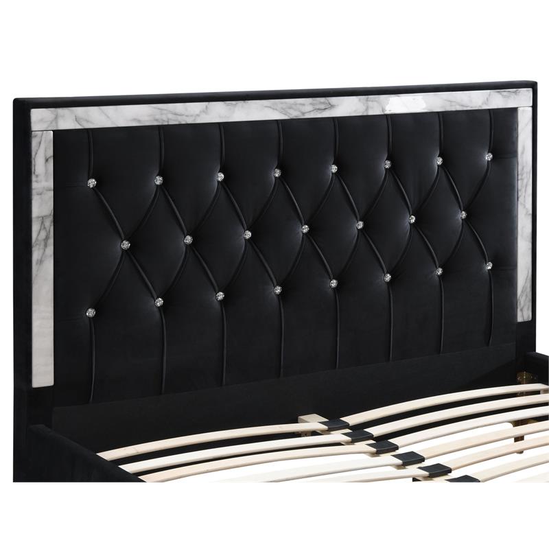 ACME Rowan Crystal-Like Tufted Fabric Queen Platform Bed in Black