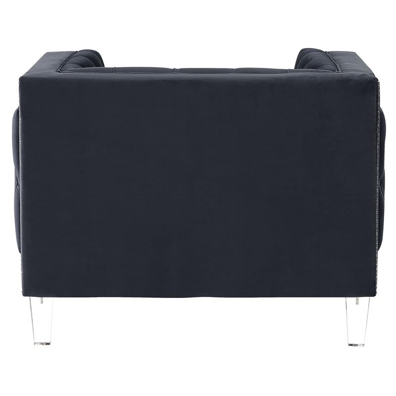 acme ansario button tufted velvet upholstery chair in charcoal