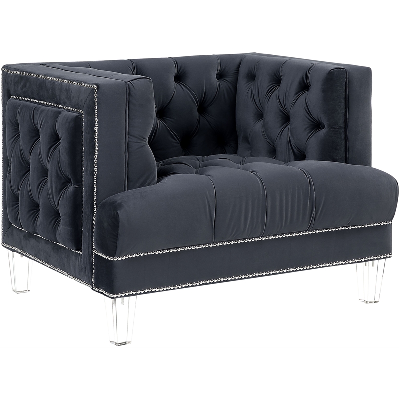 ACME Ansario Button Tufted Velvet Upholstery Chair in Charcoal