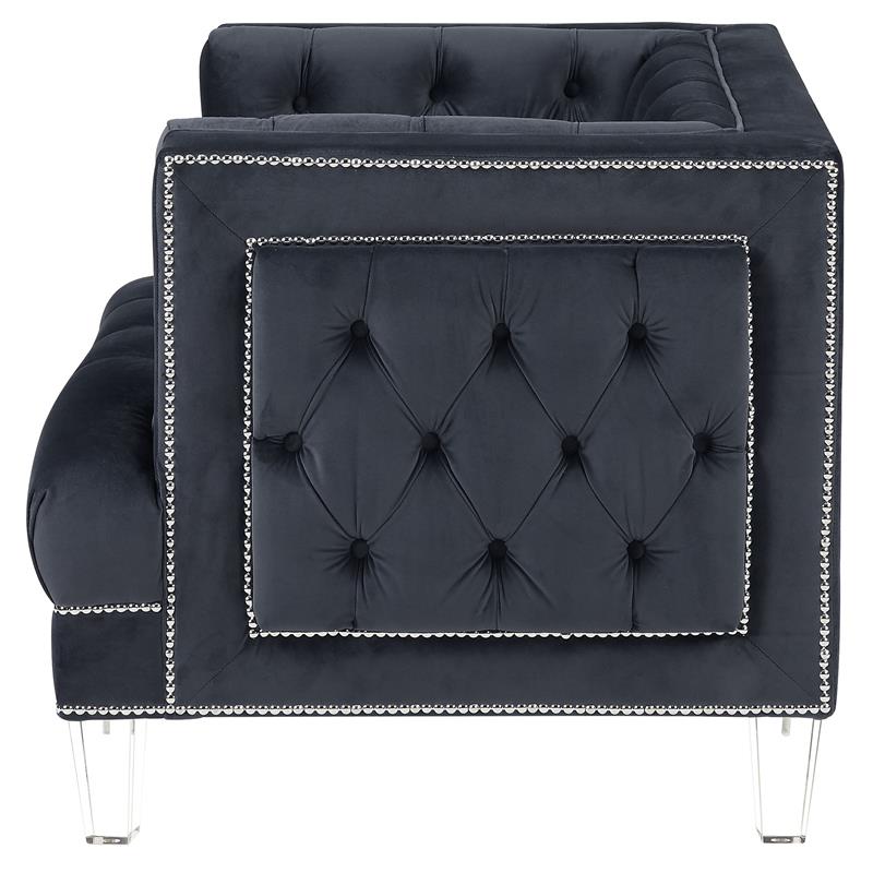 acme ansario button tufted velvet upholstery chair in charcoal