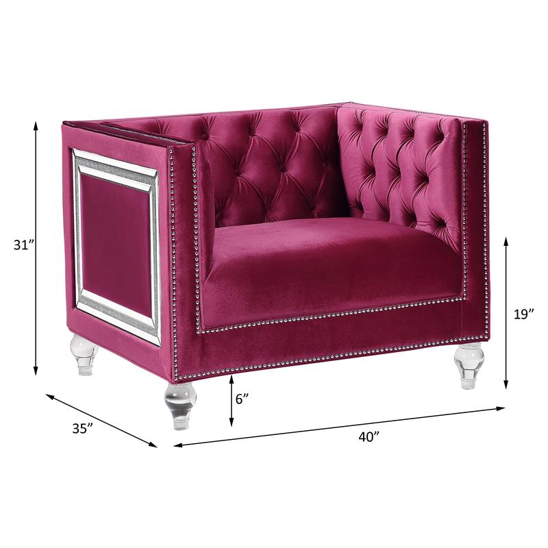 ACME Heibero Button Tufted Velvet Upholstery Chair in Burgundy