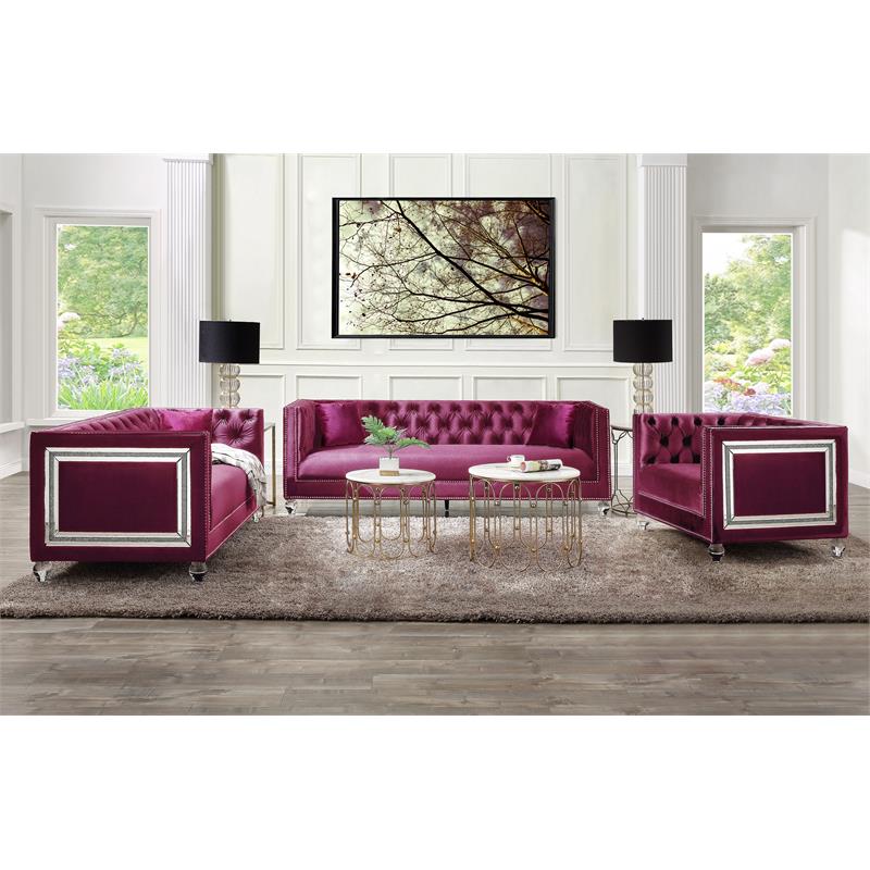 ACME Heibero Button Tufted Velvet Upholstery Chair in Burgundy