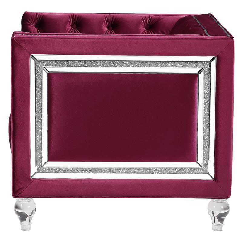 ACME Heibero Button Tufted Velvet Upholstery Chair in Burgundy