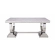 ACME Zander Dining Table in White Printed Faux Marble and Mirrored Silver